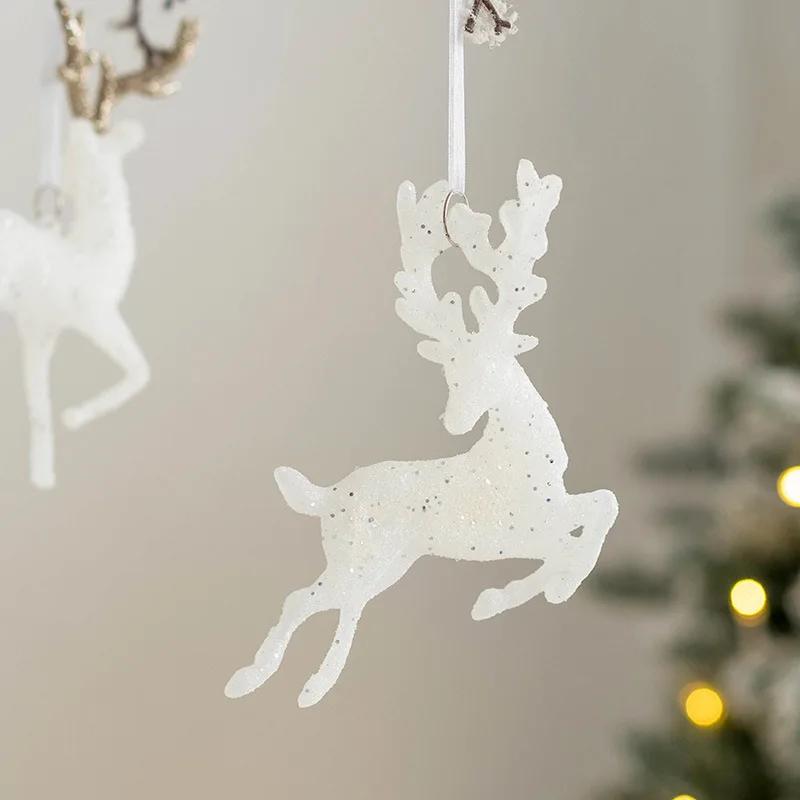 Christmas Tree Hanging Pendants Glitter White Deer Ornaments Xmas Elk  Christmas Decor for Home Kids Toy New