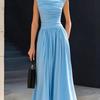 Women's Stand Collar Sleeveless Maxi Dress Loose Solid Color Casual Summer Long Dress