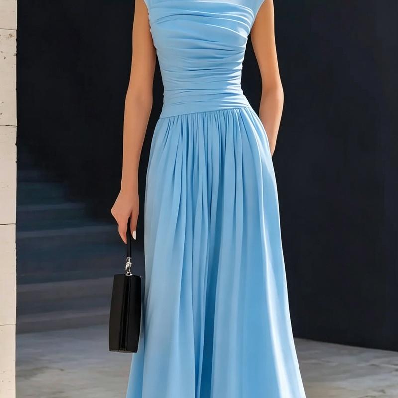 Women's Stand Collar Sleeveless Maxi Dress Loose Solid Color Casual Summer Long Dress