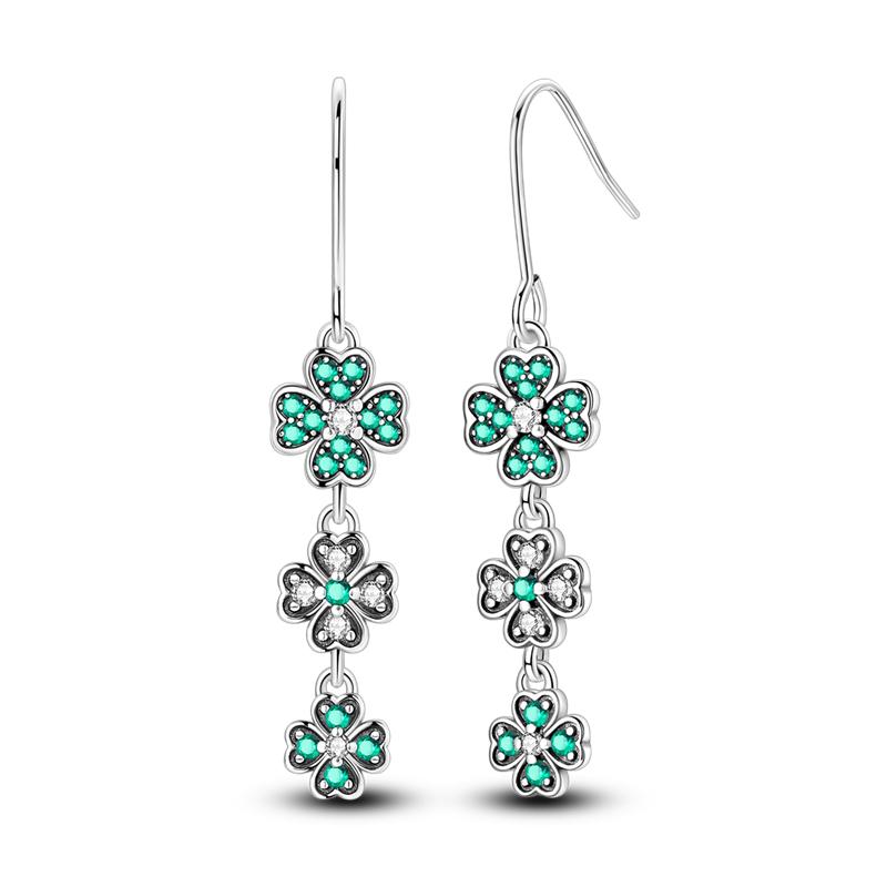 Four-leaf Clover Earrings Women 925 Silver CZ Zircon Jewelry Ear Studs Sparkling Pave Earring Wedding Anniversary Gifts