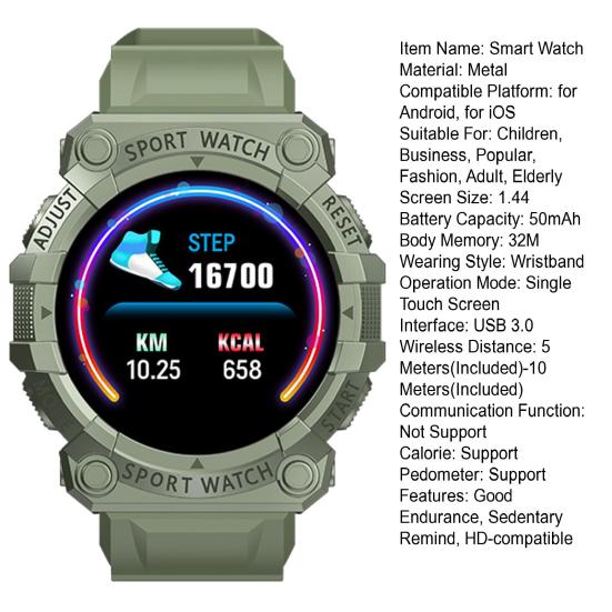 FD68S Smartwatch 1,44 inch Groot Scherm HD-compatibel Weerweergave Slimme Wekker Helderheidsaanpassing Gezondheidsmonitoring Hartslag
