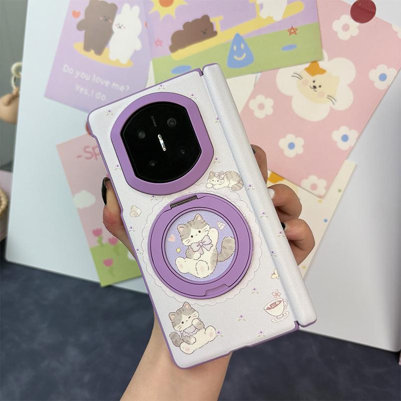 Suitable for Huawei MateX7 mobile phone case skin feeling X6 folding screen case film integrated rotating bracket cartoon protective case