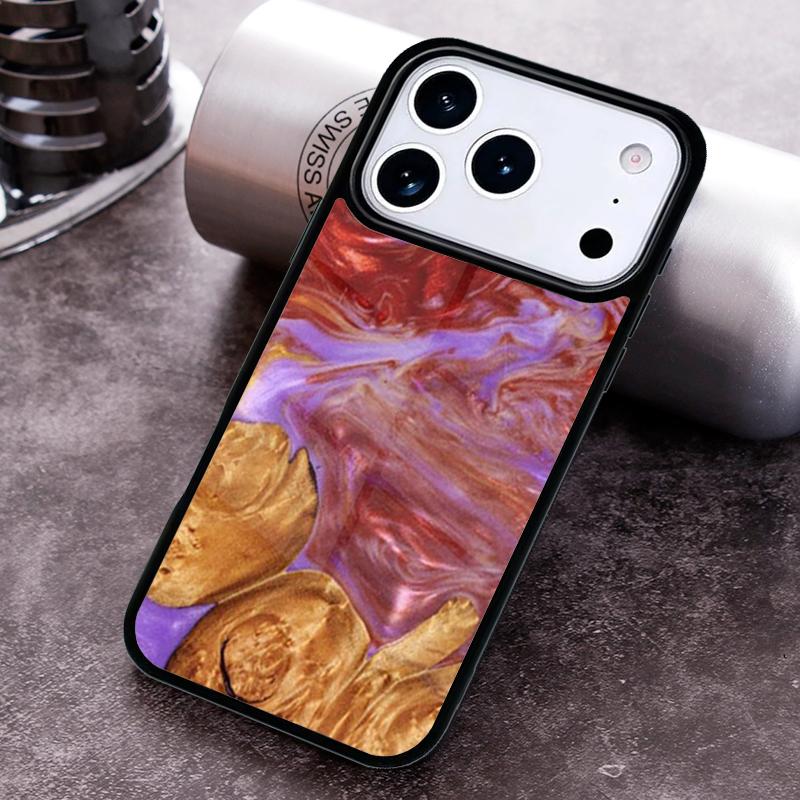 Luxury Wood Resin Protective Phone Case for iPhone 17 16 15 Pro Max Air 14 13 12 11 Plus Shockproof Capa Cover