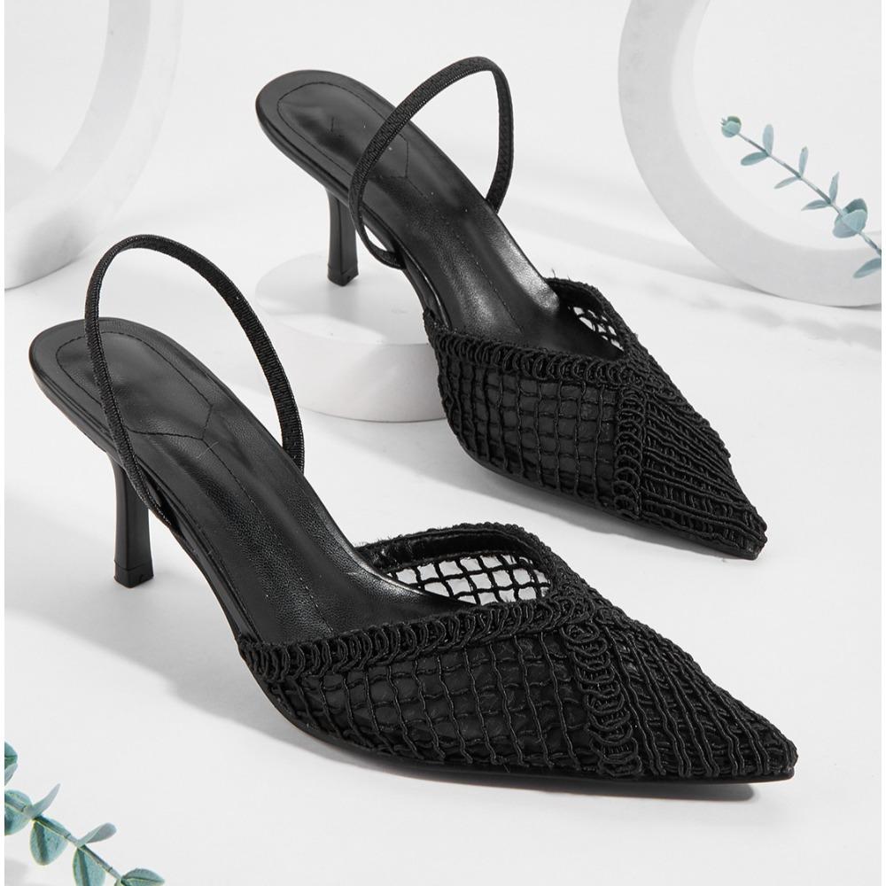 Mesh Brand Sandals Women Pumps Pointed Toe Elegant Slingback High Heels Female String Bead Designer Banquet Wedding Dress Shoes