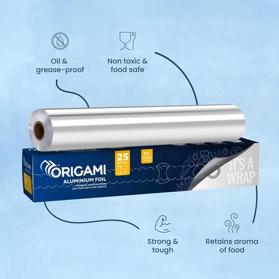 Origami Silver Aluminium Foil for Food Packing 25m | Ideal for Storing, Packing, Wrapping, and Serving - 265g