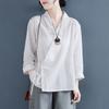 Chinese Traditional Blouse for Women Casual Cotton Linen V Collar Button Hanfu Suit Top Cosplay Costumes Woman Clothing
