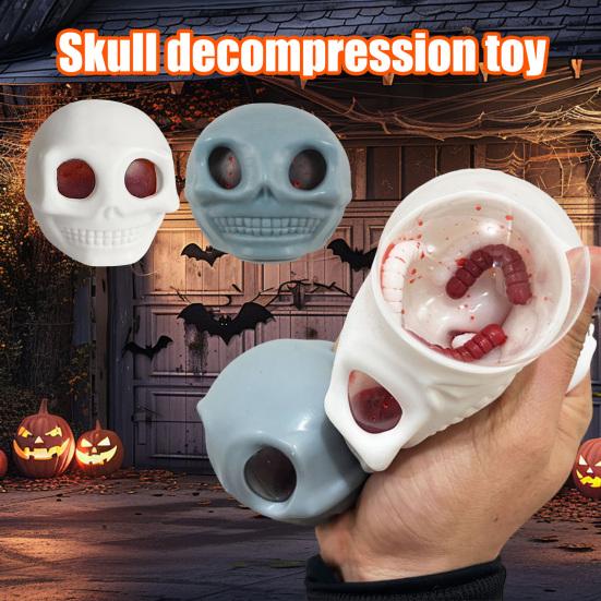 

Popping Eye Skull Squeeze Toy Worm Inside Anxiety Stress Relief Skull Pinch Sensory Toy Teens Adults Soft TPR Calming Skull Fidget Toy білий