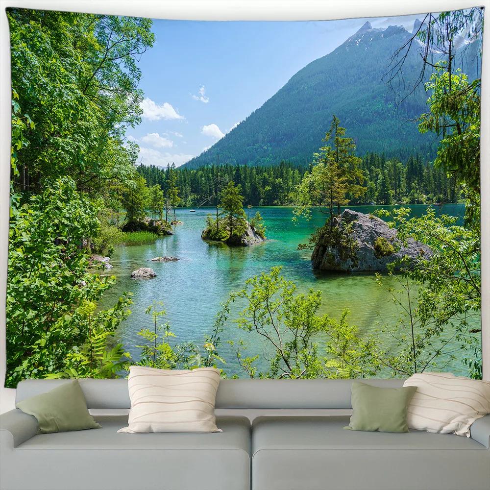 Forest Landscape Tapestry Waterfall Tropical Plants Spring Trees Nature Scenery Garden Wall Hanging Home Living Room Dorm Decor