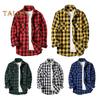 Fall Winter Men Shirt Coat Plaid Print Long Sleeves Chest Pocket Turn-down Collar Single-breasted Loose Contrast Color Jacket