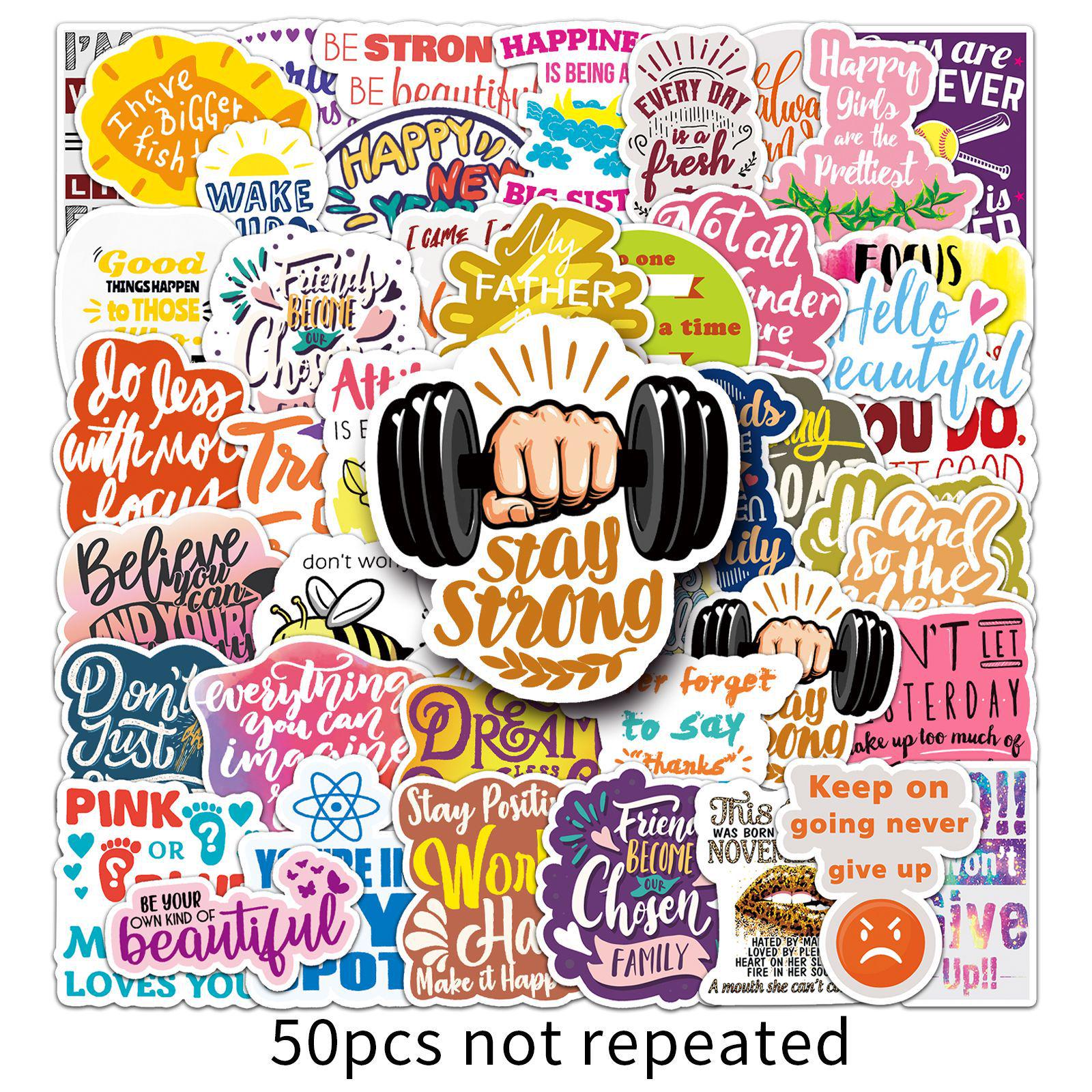 50 Inspirational English Motto Stickers: Decorate Suitcases, Laptops, Cars, Refrigerators