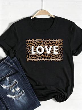 Tee Basic Clothing Women Clothes Print T Shirt Leopard Love Heart Trend Cute Summer Top Fashion Short Sleeve Graphic Tshirt