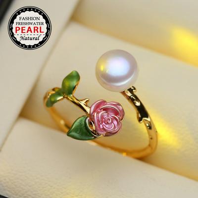 Natural Freshwater Pearl Rings For Women Fashion Female Cubic Zirconia CZ Flower Ring Pearl Jewelry Adjustable Ring