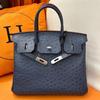 Explosive Top Layer Cowhide Ostrich Pattern 25/30cm Large Capacity Paired Leather High Temperament Handbag Women