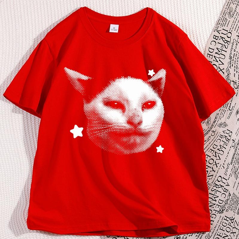 Vintage Graphic Cat Tee Casual Funny Y2k Cats Lover T Shirts 90s Retro Cotton Short Sleeve Tee Shirt Man Clothing Streetwear