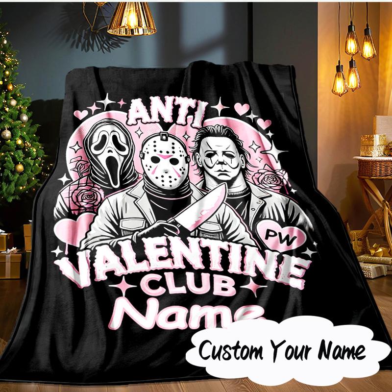 Custom Name Ghostface Horror Theme Blanket Ideal Bedding Blanket Perfect for Travel, Camping, Living Rooms, Offices, Sofas, Fan Christmas Gift
