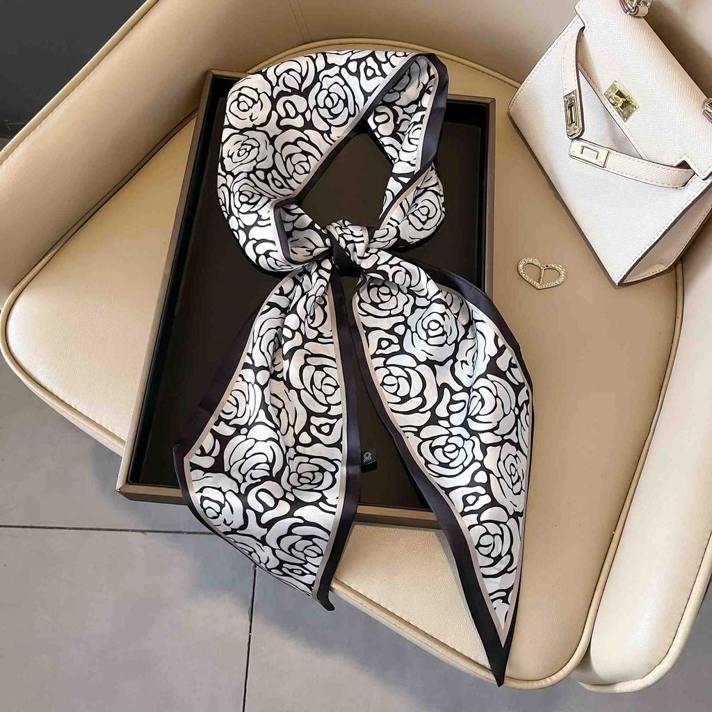 Art French Polka Dot Long Silk Scarf Femininity Versatile High Sense Spring and Autumn New with Shirt Scarf Belt