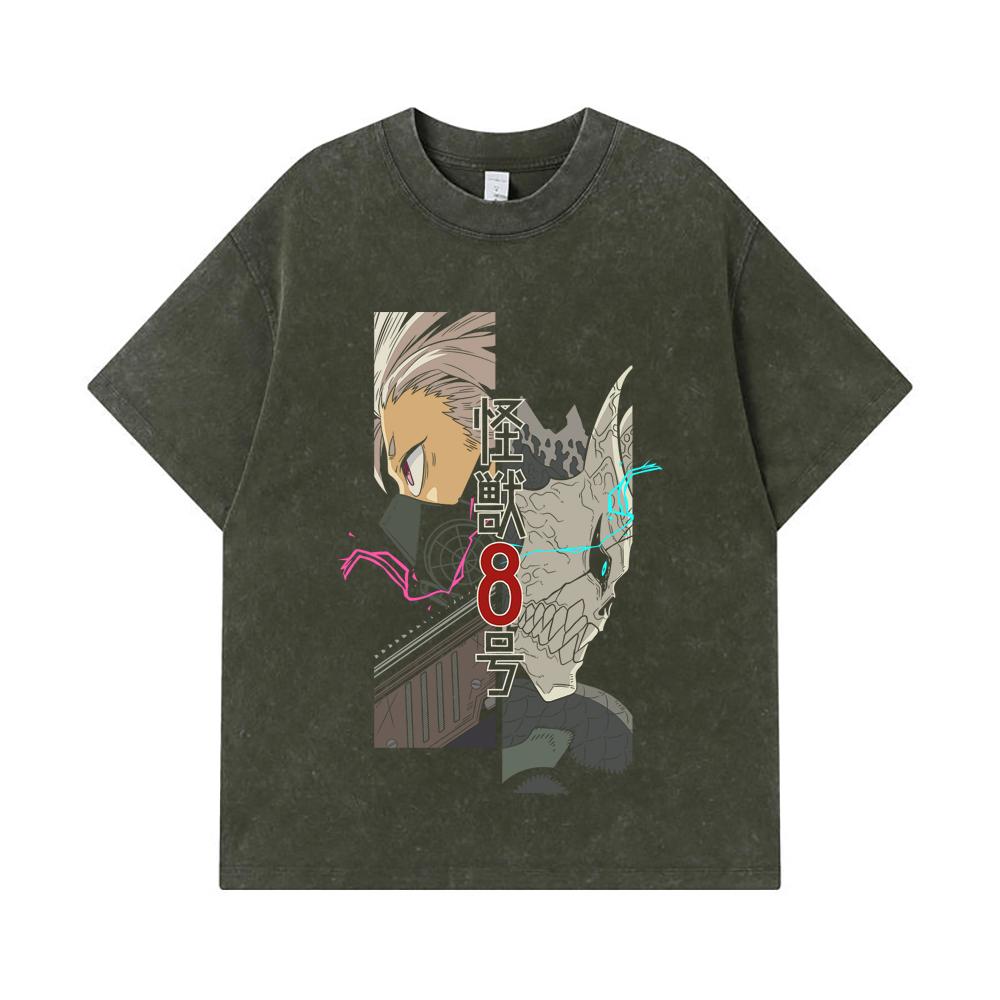 275 GSM Washed T-shirts 100% Cotton Kaiju No 8 V17 Print Unisex Heavy Cotton T Shirt S