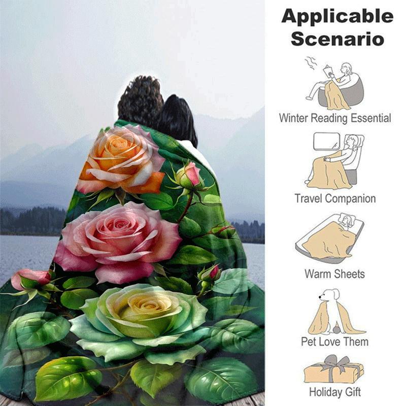 1pc Rose Printing Lightweight Flannel Blanket, Comfortable and Warm Blanket, for Camping Sofa Bed and Couch Office, in All Seasons