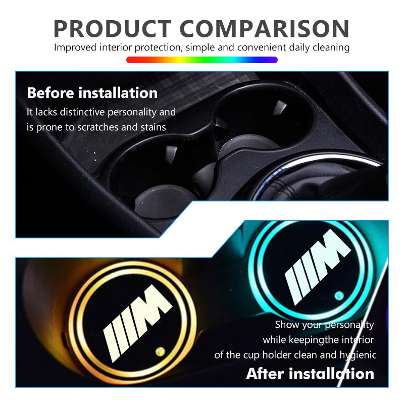 For BMW 7 Color Changing LED Car Cup Mat Glowing Auto Cup Holder Decoration M F10 F20 F30 F40 F15 F25 F26 F31 F49 E62 E83 E84