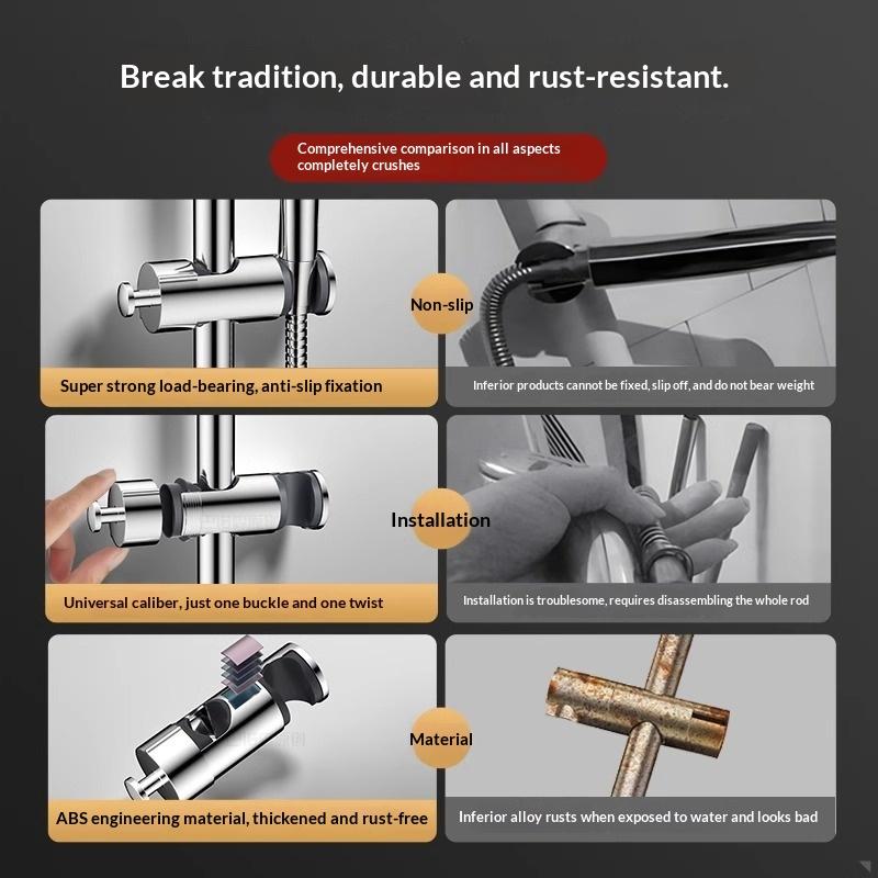 Round Pipe Shower Head Holder Rotatable Adjustable Bathroom Slide Bar Shelf Replacement Riser Rail Bracket