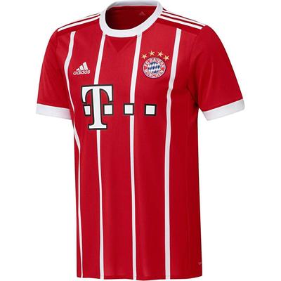 adidas Bayern München 17-18 Hjemmekamp Replika Stripet Rund Hals Rett Klipp Kort Ermet Fotballdrakt Herre Topper Rød AZ7961