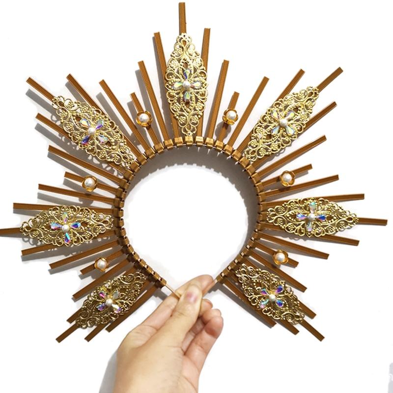 Lolita Halo Crown Baroque Tiara Crown Lolita Crown Headband Vintage Headband Gold Hair Crown Cosplay Headdress 1