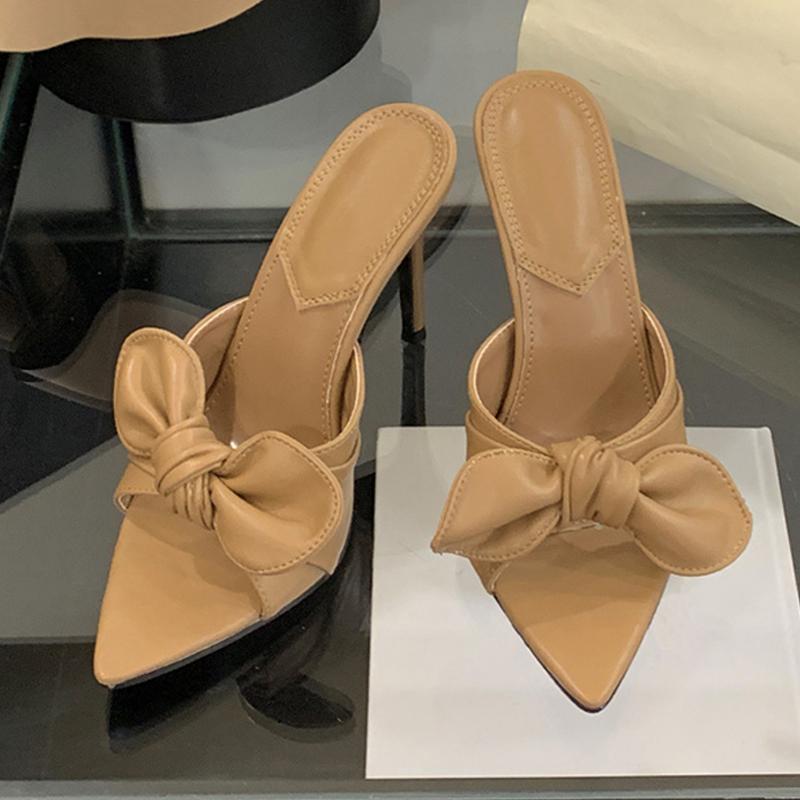 Fashion Liyke Designer Damen PU Leder Schleife Mode Hausschuhe Sexy Spitz Offene Zehen Dünne Hohe Absätze Party Abschlussballschuhe Damen Sandalen