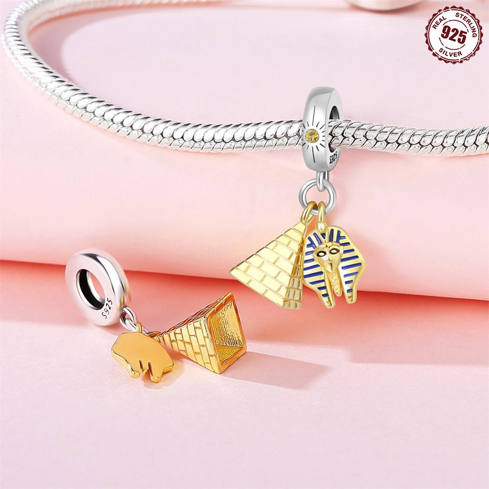 Original Copper Charms Luxury Golden Pyramid Pendant Beads Fit Bracelet Diy Women Making Delicate Gift