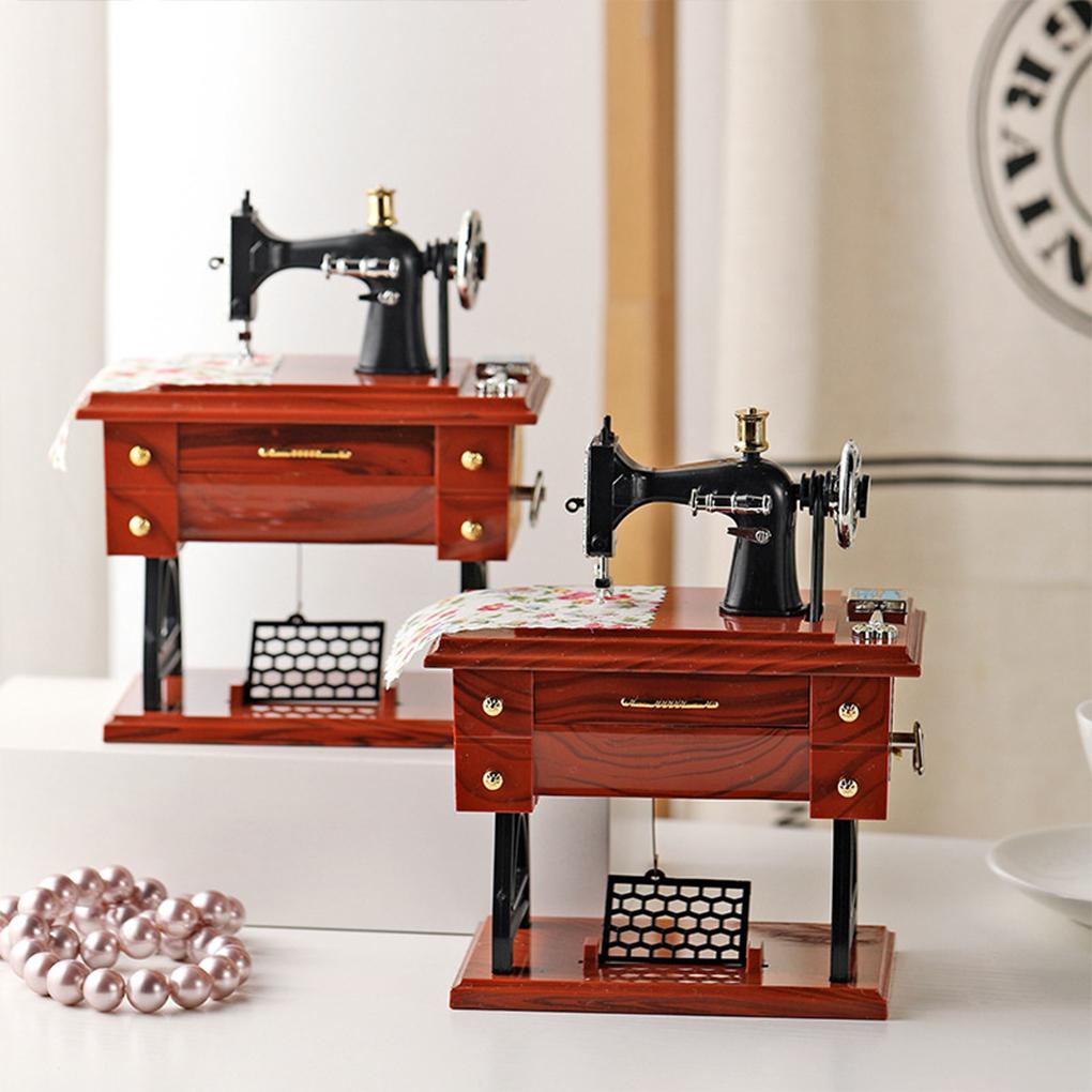 Vintage Sewing Machine Music Box Home Desktop Decoration Bedroom Living Room Small Ornament Sewing Machine Model