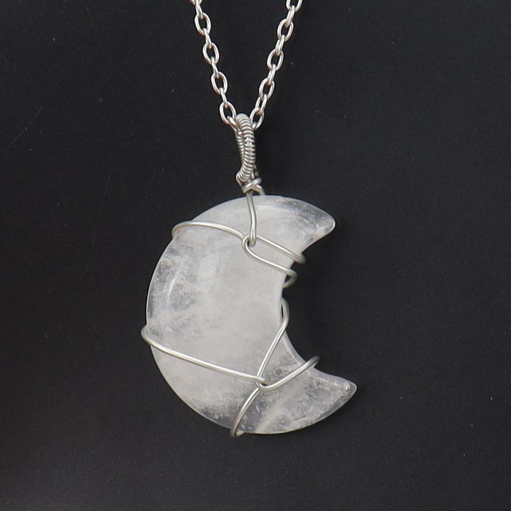 

Hand-Wound Crystal Gemstone Natural Stone Black Flare Moon Pendant Necklace N607