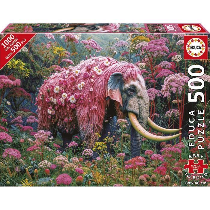 Puzzle - EDUCA - Éléphant Fleuri - 500 pièces - Thème Animaux - Pour enfants à partir de 10 ans