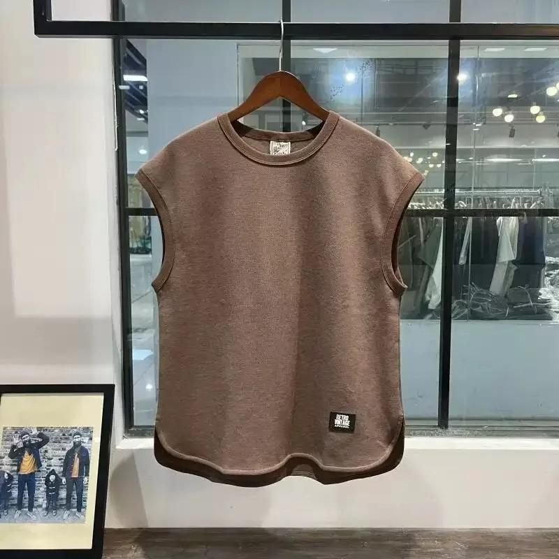 Summer Men Thin Vest Round Neck Waffle Sleeveless Solid Color Casual Waistcoat Fitness Sports Basketball