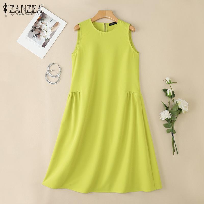 ZANZEA Women Casual Round Neck Summer Sleeveless Dress