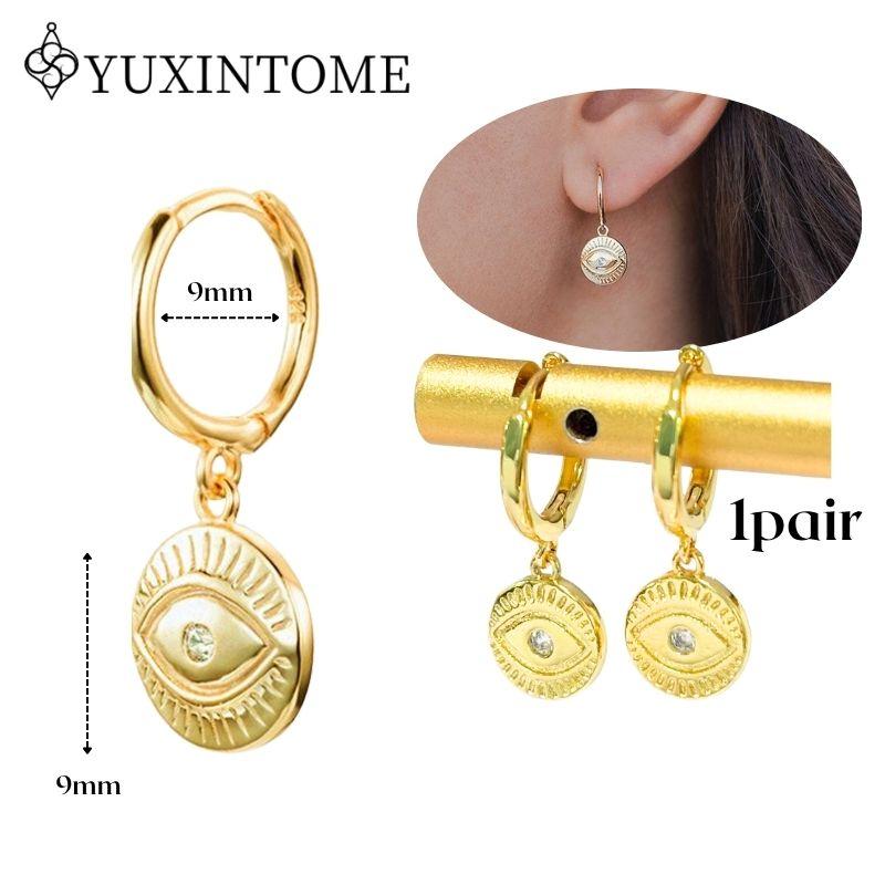YUXINTOME 925 Silver Ear Needle Zircon Hoop gold Earrings For Women Square Plate Pendant Cutout Heart Earrings Fashion Jewelry