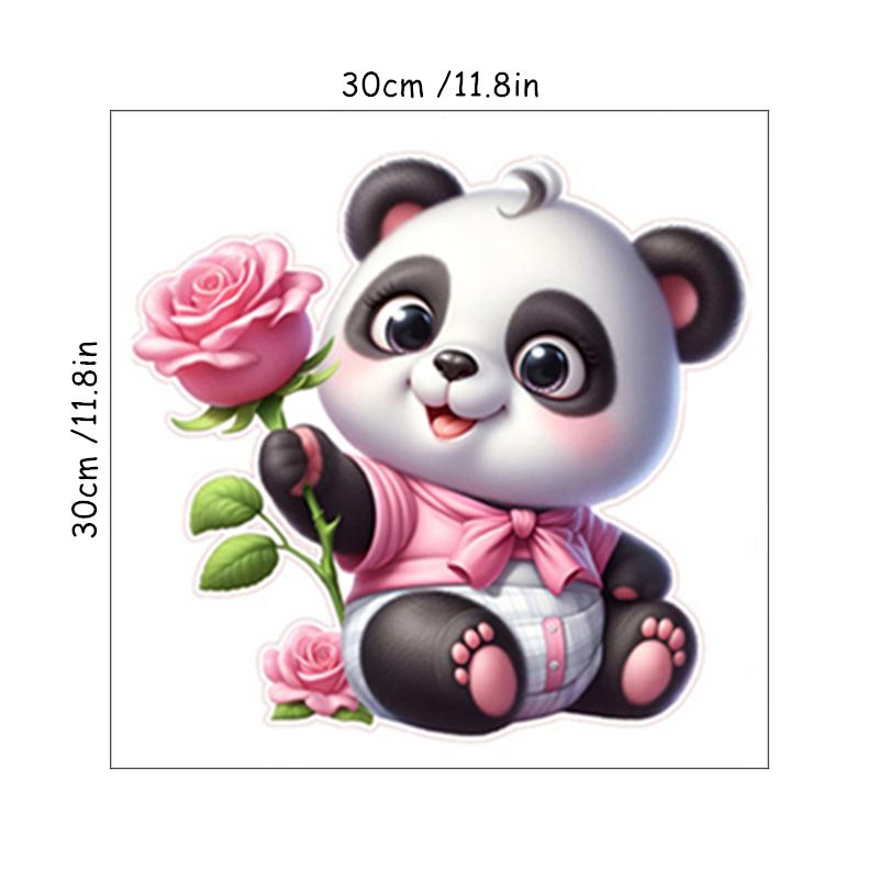 Cute Pink Baby Panda Rose Toilet Stickers For Home Decoration Wedding Living Room Bedroom Vinyl Wall Art Romantic Warm Wallpaper