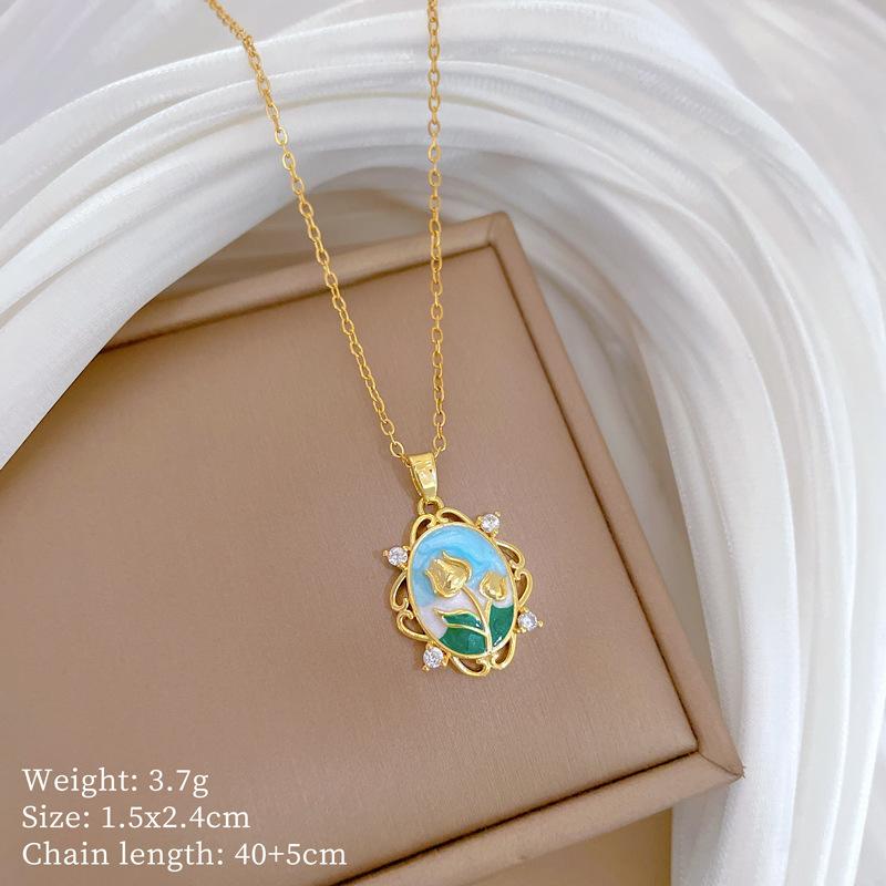 Foreign Trade Portrait Copper Micro-Inlaid Necklace Combination Female Real Gold Electroplated Exquisite Collarbone Chain