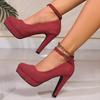 Korean Style Women's High-Heeled Platform Shoes, Solid Color, Plus Size 42