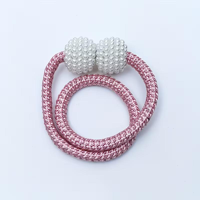 Magnetic Curtain Tiebacks Pearl Ball Elegant Woven Rope Curtain Holdbacks Magnet Drapery Tie Back Clips Curtain Holder for Living Room Bedroom Home