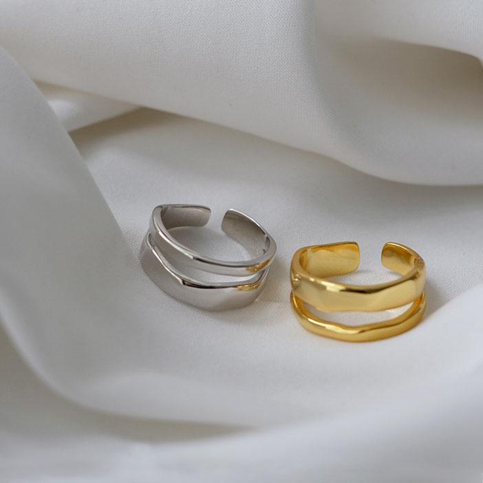 Bague de doigt ouverte vintage pour femme à double couche géométrique de style coréen plaquée argent S925