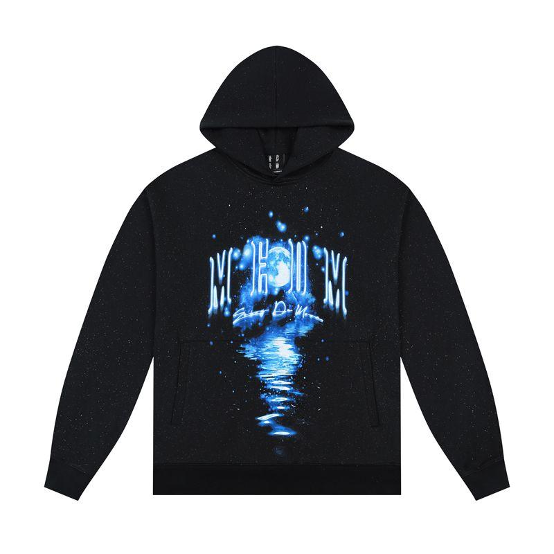 

Medm25Ss Blue Flashing Moon Reflection Hooded Sweatshirt Men s Autum Trendy American Style High-End Pullover Top Black 2XL