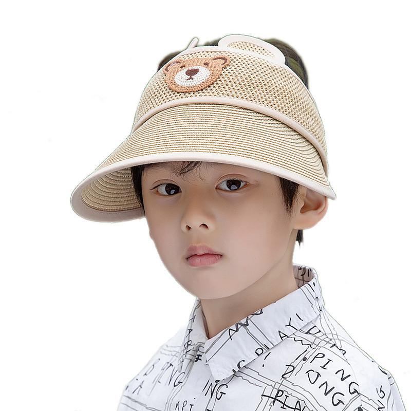 Summer Breathable Kid Sun Hat Wide Brim Cartoon Bear Sunshade Outdoor Activities