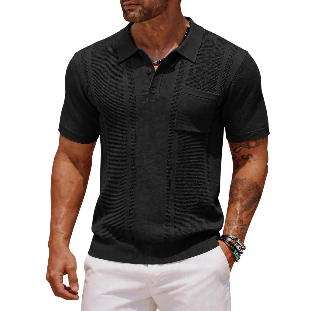 Men's Casual  Shirt - Summer Plain-color Pocketed Open-front Short-sleeved Top