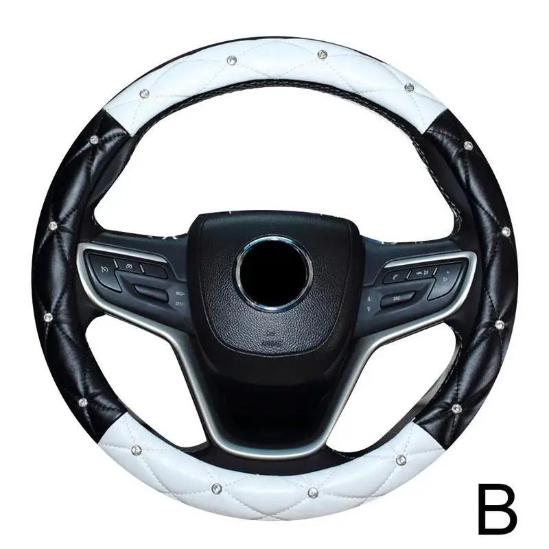 Universal PU Leather Car Steering Wheel Cover Bling Rhinestone Crystal Car Handcraft Interior Decor Accessories For Women L L9C9