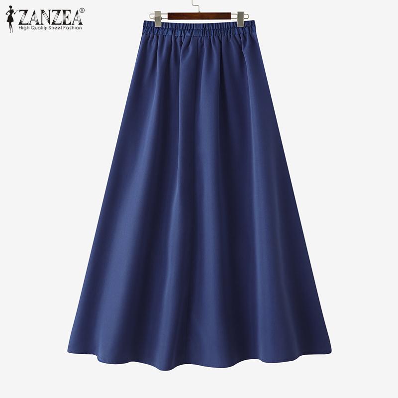 ZANZEA Women Casual Elastic Waist Loose Patchwork Floral Long Skirts