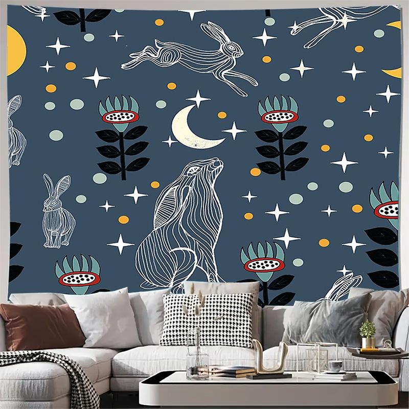 

Bohemian Tapestry Wall Hanging Moon Cat Art Aesthetic Room Decor Dorm Room Wall Decor Nature Tapestry Celestial Wall Art Home De 74x94cm(29x37in)