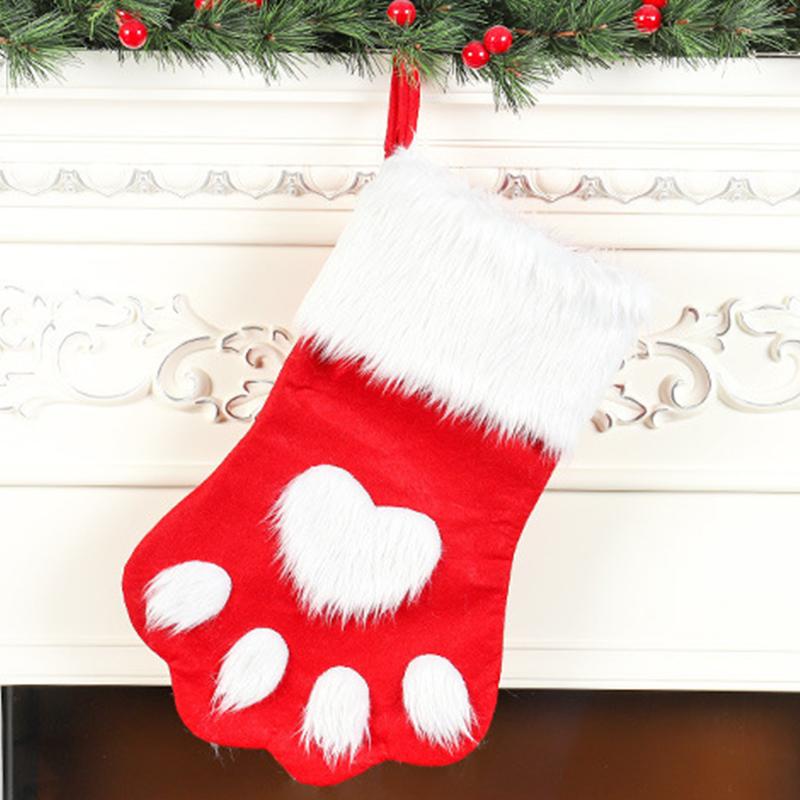 1PC Reusable Christmas Gift Bags with Sock Design Matching Red-Grey Christmas Sock & Bag Set 44x22cm