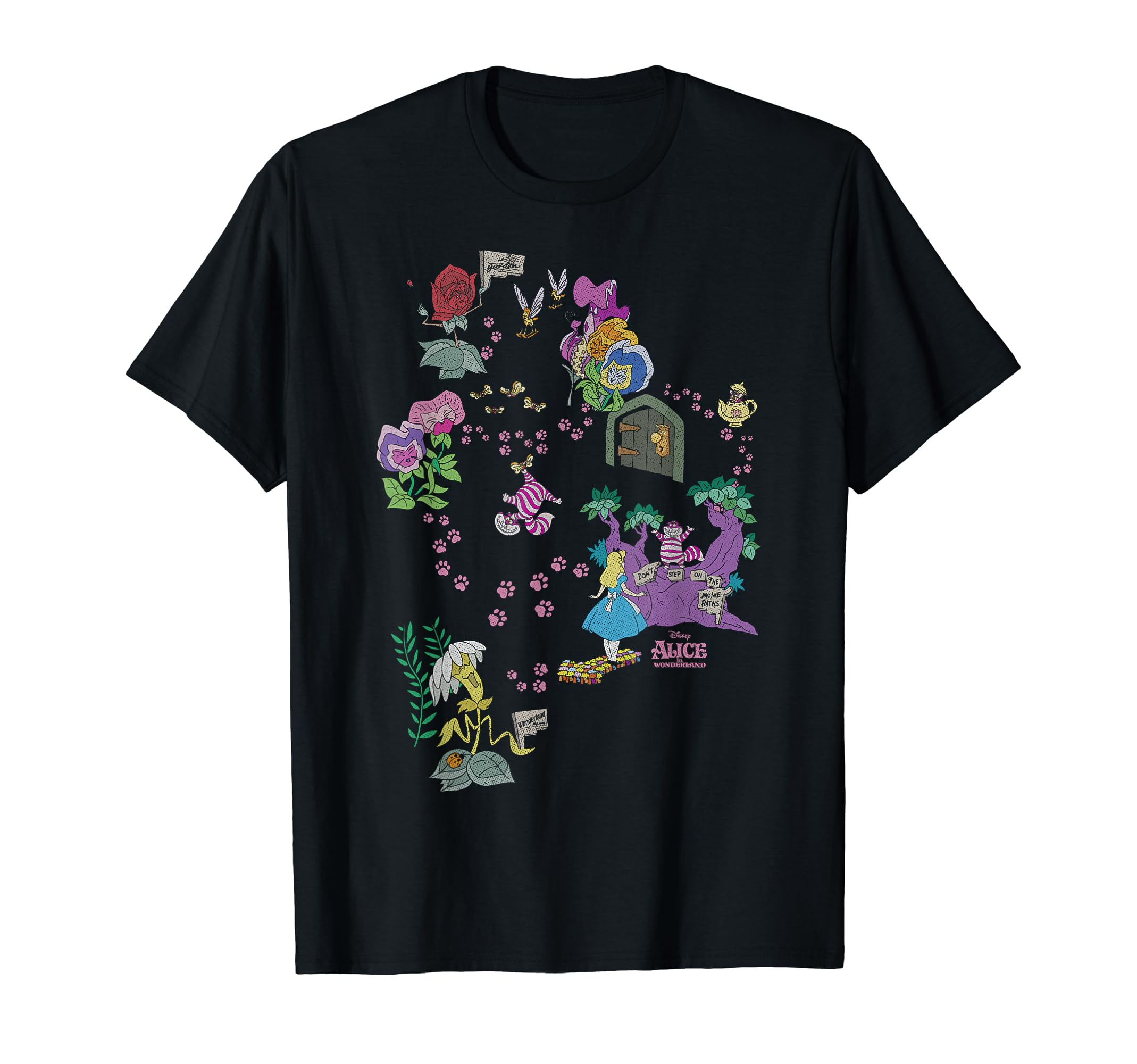 

Disney Alice in Wonderland Cheshire Cat Paw Print Map T-Shirt