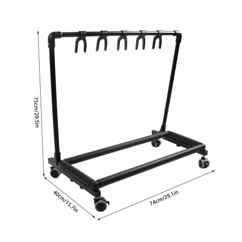 Universal Movable Black Guitar Stand with Wheels, Metal Multi-Guitar Display Rack for Band, Stage, Bass, Acoustic, and Electric Guitars (FL-11W)
