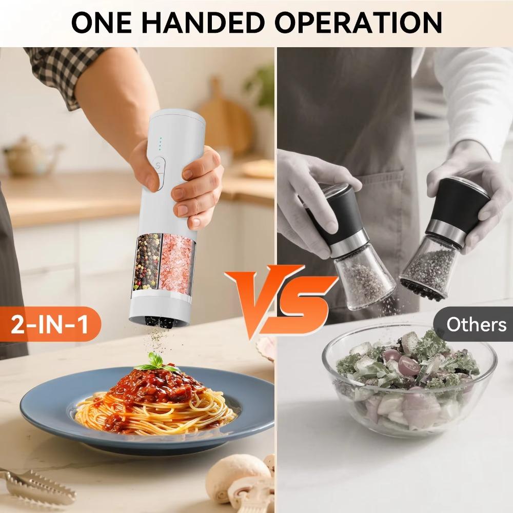 Dual Chamber Electric Pepper Salt Grinder Adjustable Burr Kitchen Spice Grinding Bottle  Cooking
