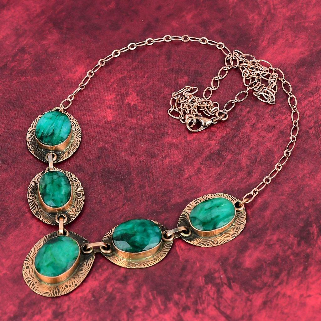 Faceted Zambian Emerald Necklace Copper Necklace Adjustable Chain Necklace Handmade Copper Jewelry Dainty Gemstone Necklace Anniversary Gift